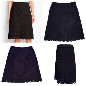 Talbots Black Floral Eyelet Lace Skirt 100% Cotton Size 12 Fully Lined Pleated